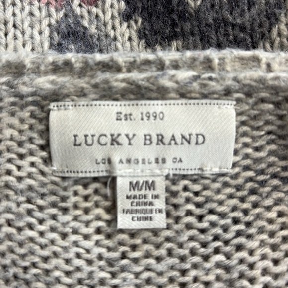 Lucky Brand Floral Pullover Sweater Gray Pink Size Medium Bell Sleeve - Picture 5 of 5
